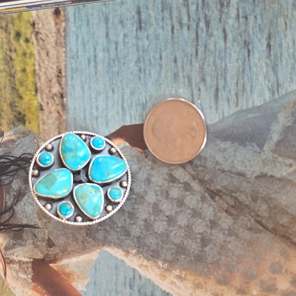🆕️Kingman Turquoise Sterling Silver Statement Ring Adjustable~ Fits Size 6-8 - Picture 10 of 12